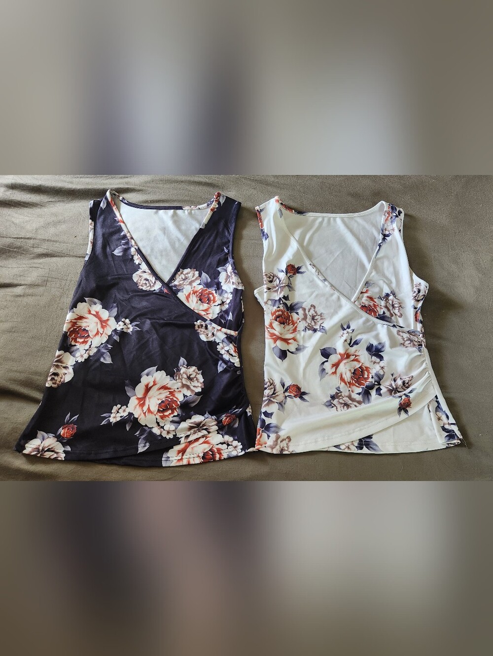 Floral Wrap-Style Tank Tops - Black & White